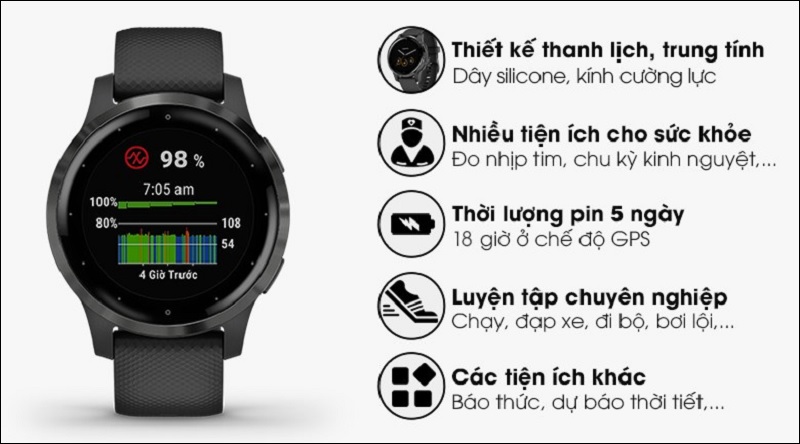 Đồng hồ Garmin Vivoactive 4 mang kiểu d&aacute;ng thể thao, nam t&iacute;nh 